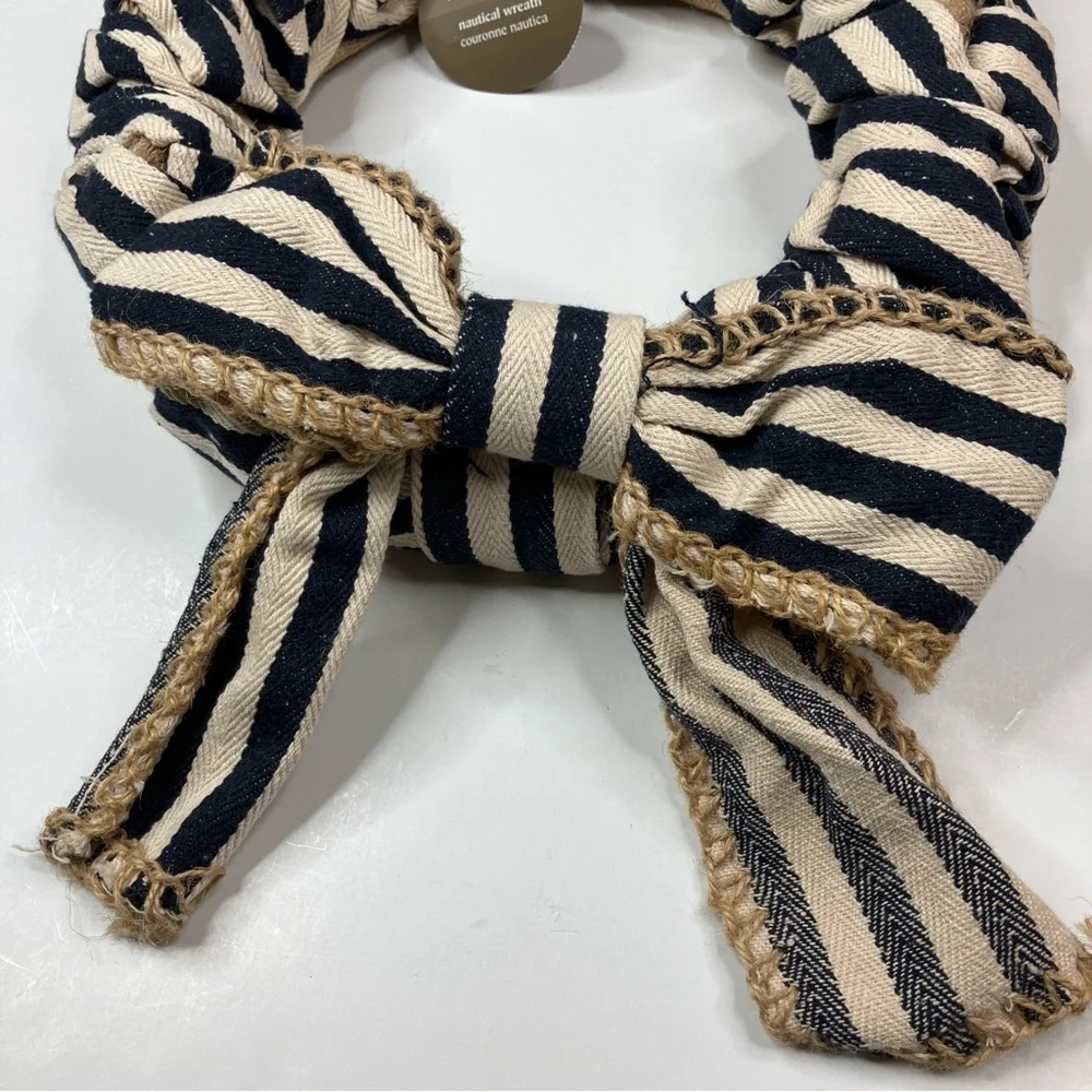 Pier 1 Imports | Nautical Navy Cream Scrunched Bow Wreath NEW!